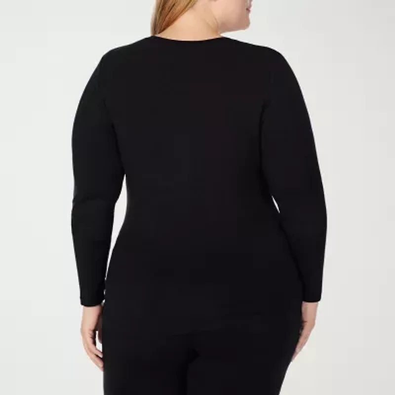 Cuddl Duds Womens Softwear-Plus V Neck Long Sleeve Thermal Shirt