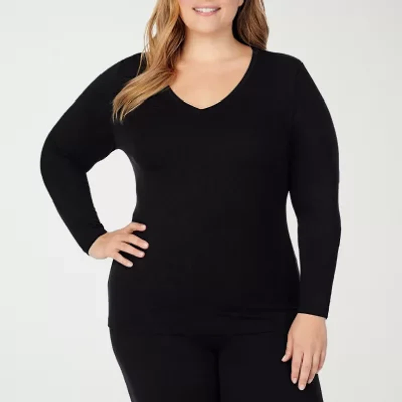 Cuddl Duds Womens Softwear-Plus V Neck Long Sleeve Thermal Shirt