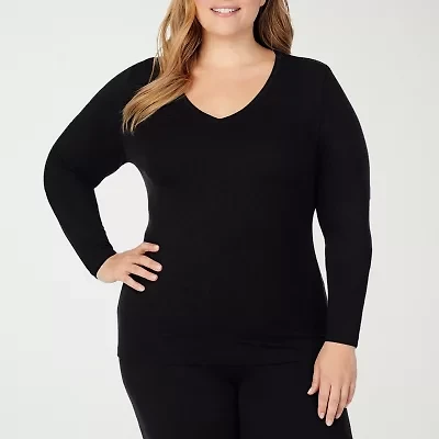Cuddl Duds Womens Softwear-Plus V Neck Long Sleeve Thermal Shirt