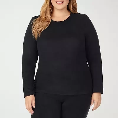 Cuddl Duds Womens Fleecewear-Plus Crew Neck Long Sleeve Thermal Shirt