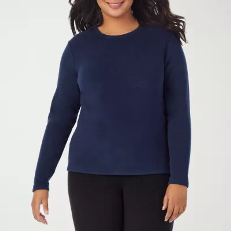 Cuddl Duds Womens Fleecewear-Plus Crew Neck Long Sleeve Thermal Shirt