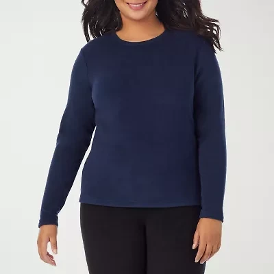 Cuddl Duds Womens Fleecewear-Plus Crew Neck Long Sleeve Thermal Shirt