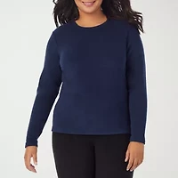 Cuddl Duds Womens Fleecewear-Plus Crew Neck Long Sleeve Thermal Shirt