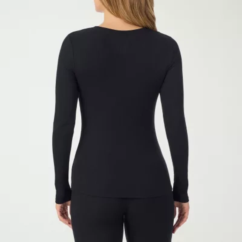 Cuddl Duds Womens Stretch Rib Henley Crew Neck Long Sleeve Thermal Shirt