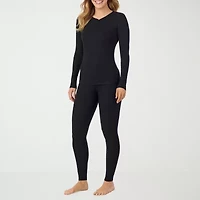 Cuddl Duds Womens Stretch Rib Henley Crew Neck Long Sleeve Thermal Shirt