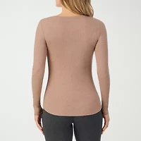 Cuddl Duds Womens Stretch Rib Henley Crew Neck Long Sleeve Thermal Shirt