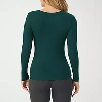 Cuddl Duds Womens Stretch Rib Henley Crew Neck Long Sleeve Thermal Shirt
