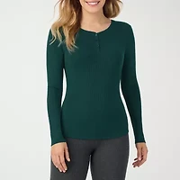 Cuddl Duds Womens Stretch Rib Henley Crew Neck Long Sleeve Thermal Shirt
