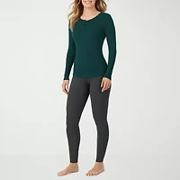 Cuddl Duds Womens Stretch Rib Henley Crew Neck Long Sleeve Thermal Shirt