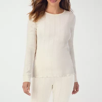Cuddl Duds Womens Pointelle Crew Neck Long Sleeve Thermal Shirt