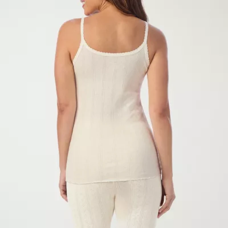 Cuddl Duds Womens Pointelle Crew Neck Sleeveless Thermal Shirt