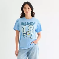 Boyfriend Tee Womens Crew Neck Short Sleeve Loose Fit Bluey Juniors Graphic T-Shirt