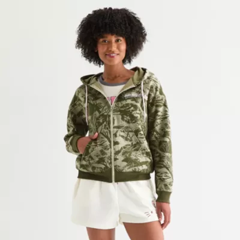 Juniors Hello Kitty And Friends Full Zip Tree Camo Hoodie Womens Long Sleeve Zipper
