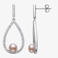 Womens Pink Cultured Freshwater Pearl Sterling Silver Pear Drop Earrings