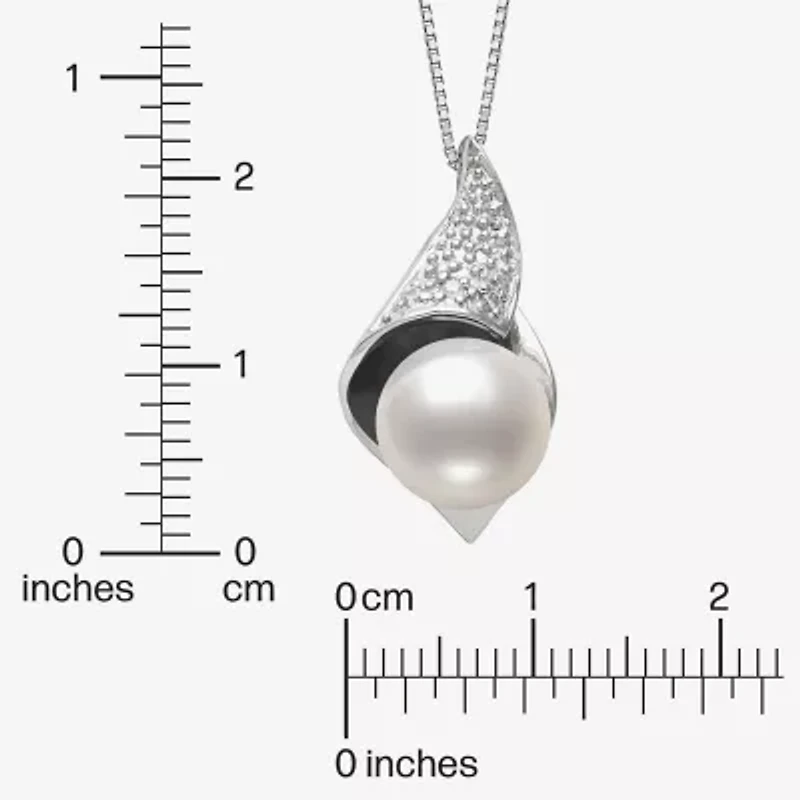 Womens Diamond Accent White Cultured Freshwater Pearl Sterling Silver 18 Inch Pendant Necklace