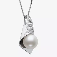 Womens Diamond Accent White Cultured Freshwater Pearl Sterling Silver 18 Inch Pendant Necklace