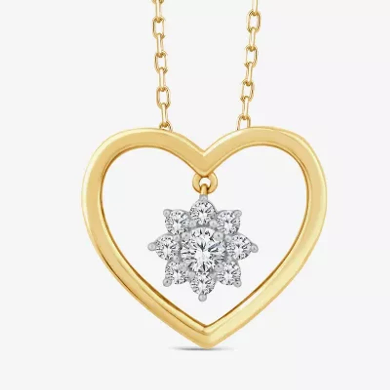 (F Womens 1/4 CT. T.W. Lab Grown White Diamond 10K Gold Heart 18 Inch Pendant Necklace