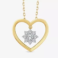 (F Womens 1/4 CT. T.W. Lab Grown White Diamond 10K Gold Heart 18 Inch Pendant Necklace