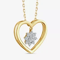 (F Womens 1/4 CT. T.W. Lab Grown White Diamond 10K Gold Heart 18 Inch Pendant Necklace
