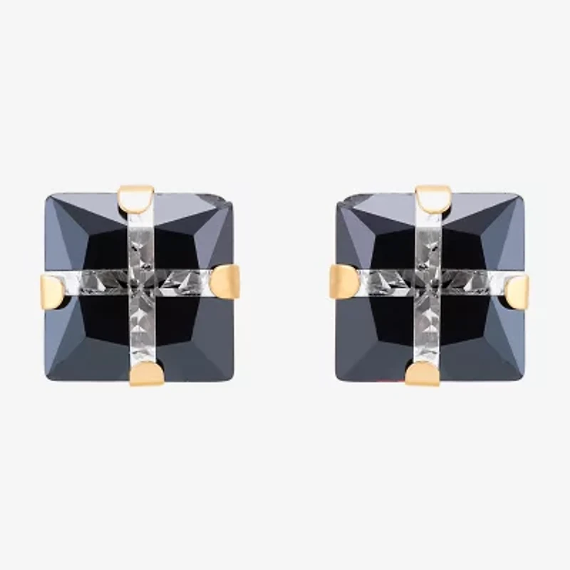 Black Cubic Zirconia 14K Gold 6mm Square Stud Earrings