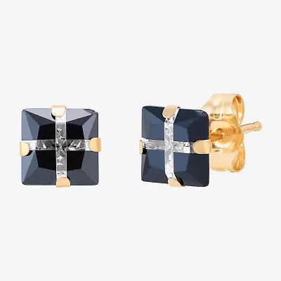 Black Cubic Zirconia 14K Gold 6mm Square Stud Earrings