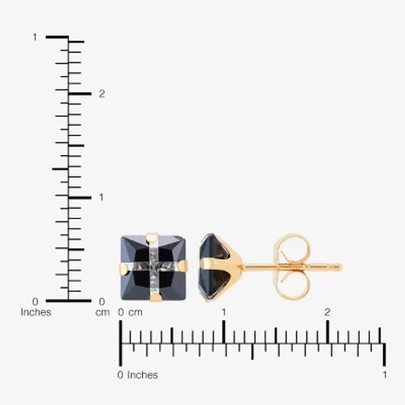 Black Cubic Zirconia 14K Gold 6mm Square Stud Earrings