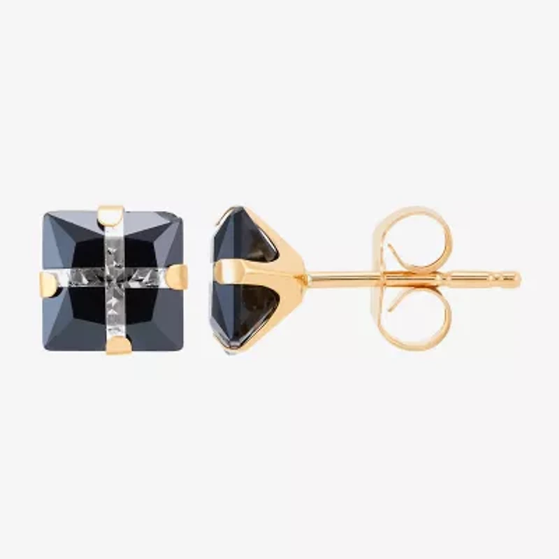 Black Cubic Zirconia 14K Gold 6mm Square Stud Earrings