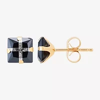 Black Cubic Zirconia 14K Gold 6mm Square Stud Earrings