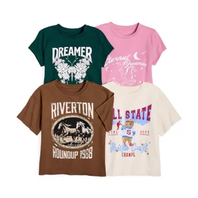 Thereabouts Little & Big Kid Girls Round Neck Short Sleeve Regular Fit Graphic T-Shirt