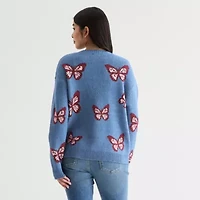 Self Esteem Juniors Womens V Neck Long Sleeve Button Animal Cardigan