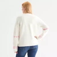 Self Esteem Juniors Womens V Neck Long Sleeve Button Hearts Cardigan