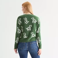 Self Esteem Juniors Womens Crew Neck Long Sleeve Animal Pullover Sweater