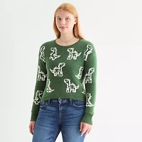 Self Esteem Juniors Womens Crew Neck Long Sleeve Animal Pullover Sweater