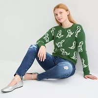 Self Esteem Juniors Womens Crew Neck Long Sleeve Animal Pullover Sweater