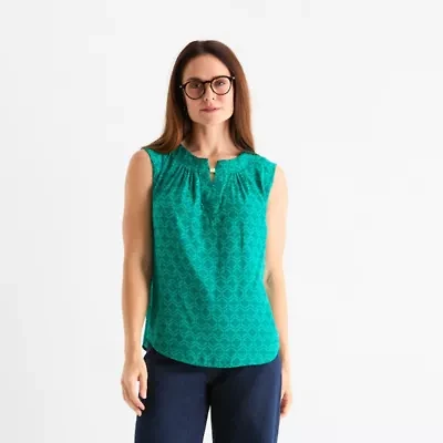 Liz Claiborne Womens Crew Neck Short Sleeve Shell