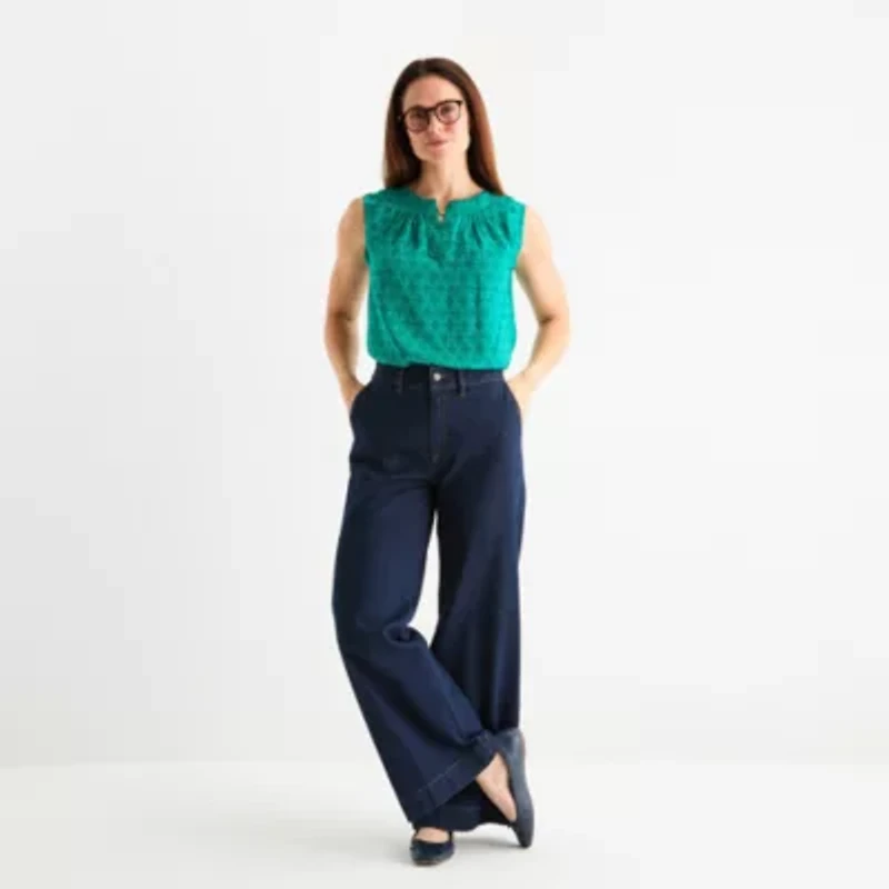 Liz Claiborne Womens Crew Neck Short Sleeve Shell