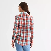 St. John's Bay Womens Roll Tab Long Sleeve Regular Fit Button-Down Shirt