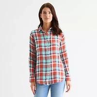 St. John's Bay Womens Roll Tab Long Sleeve Regular Fit Button-Down Shirt