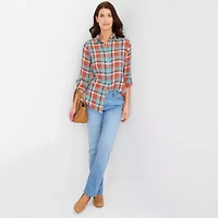 St. John's Bay Womens Roll Tab Long Sleeve Regular Fit Button-Down Shirt