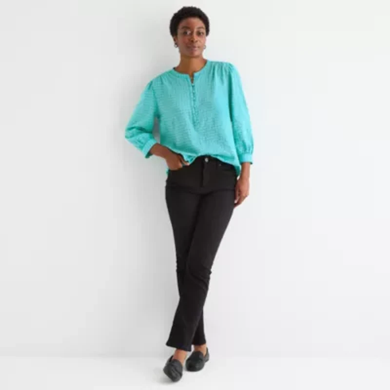 St. John's Bay Womens Crew Neck Long Sleeve Blouse
