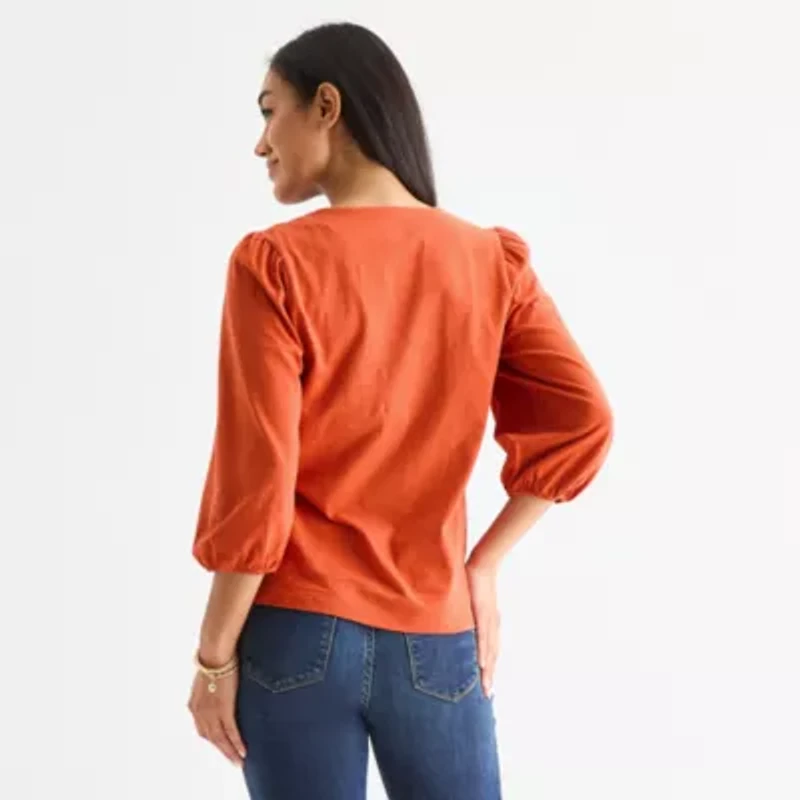 St. John's Bay Womens Square Neck 3/4 Sleeve Blouse