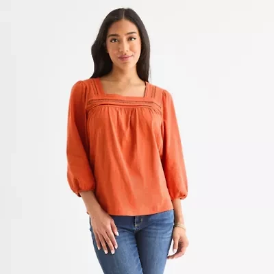 St. John's Bay Womens Square Neck 3/4 Sleeve Blouse