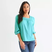 St. John's Bay Womens Square Neck 3/4 Sleeve Blouse