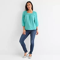 St. John's Bay Womens Square Neck 3/4 Sleeve Blouse
