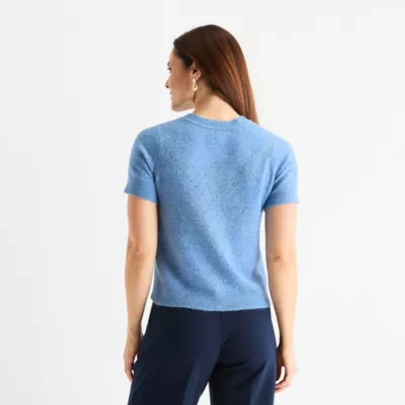 Liz Claiborne Womens Crew Neck Short Sleeve Pullover Sweater