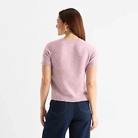 Liz Claiborne Womens Crew Neck Short Sleeve Pullover Sweater