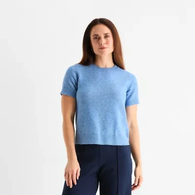 Liz Claiborne Womens Crew Neck Short Sleeve Pullover Sweater