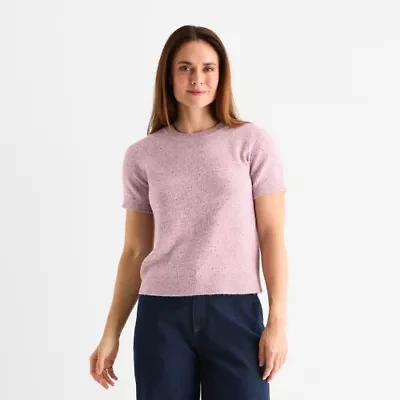 Liz Claiborne Womens Crew Neck Short Sleeve Pullover Sweater