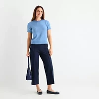 Liz Claiborne Womens Crew Neck Short Sleeve Pullover Sweater