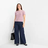 Liz Claiborne Womens Crew Neck Short Sleeve Pullover Sweater